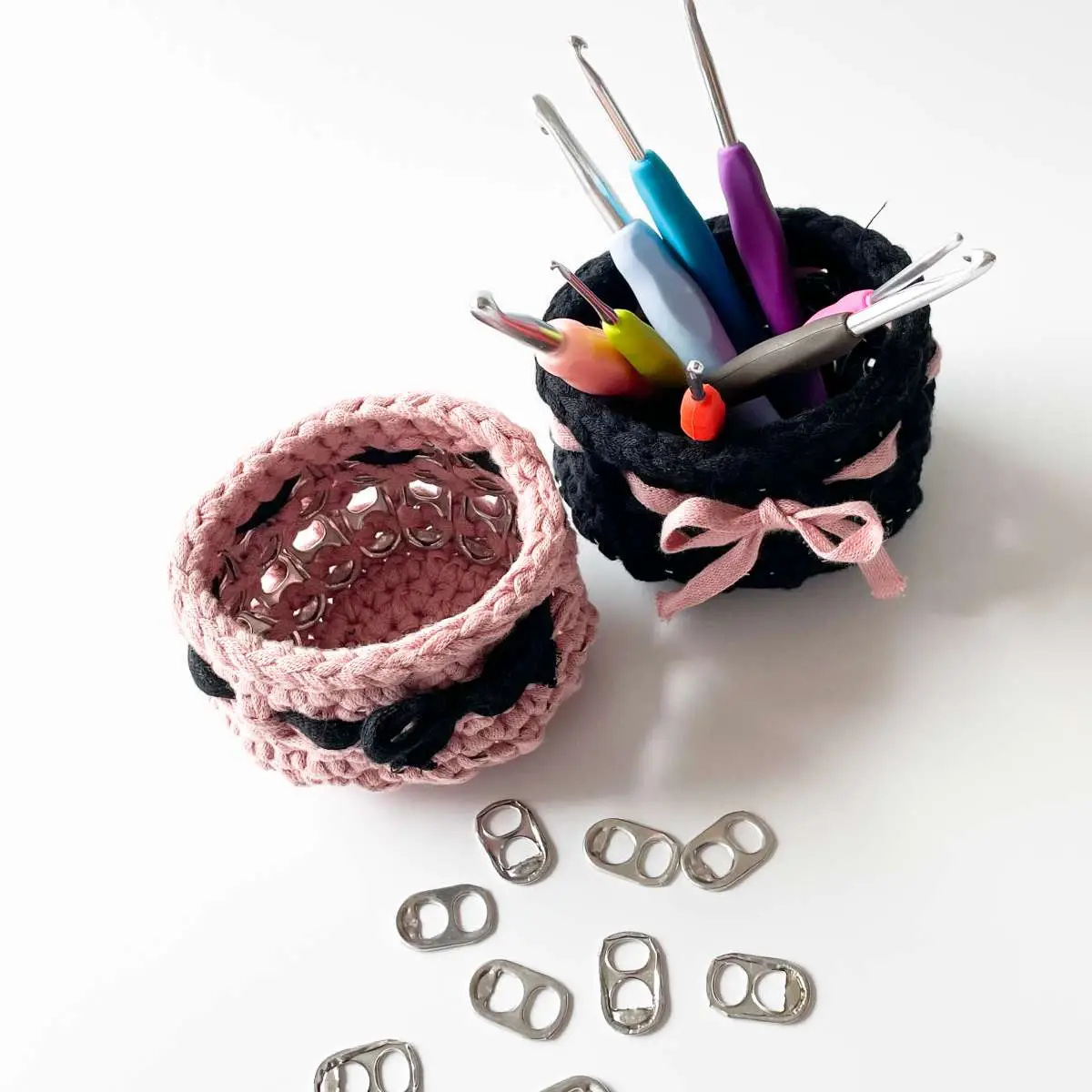 Crochet Round Basket with pop tabs