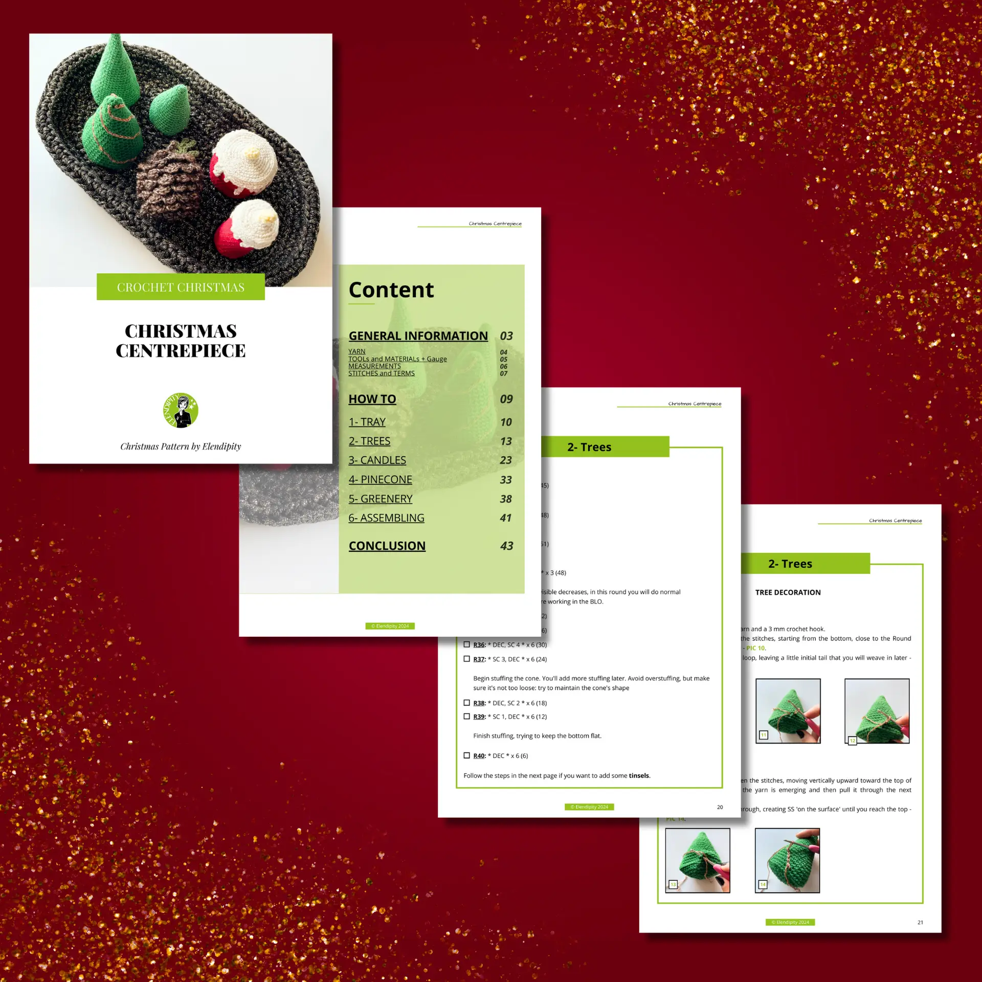 Christmas Crochet Centrepiece Pattern: Tree, Candle & Pinecone (PDF Pattern) - Image 2