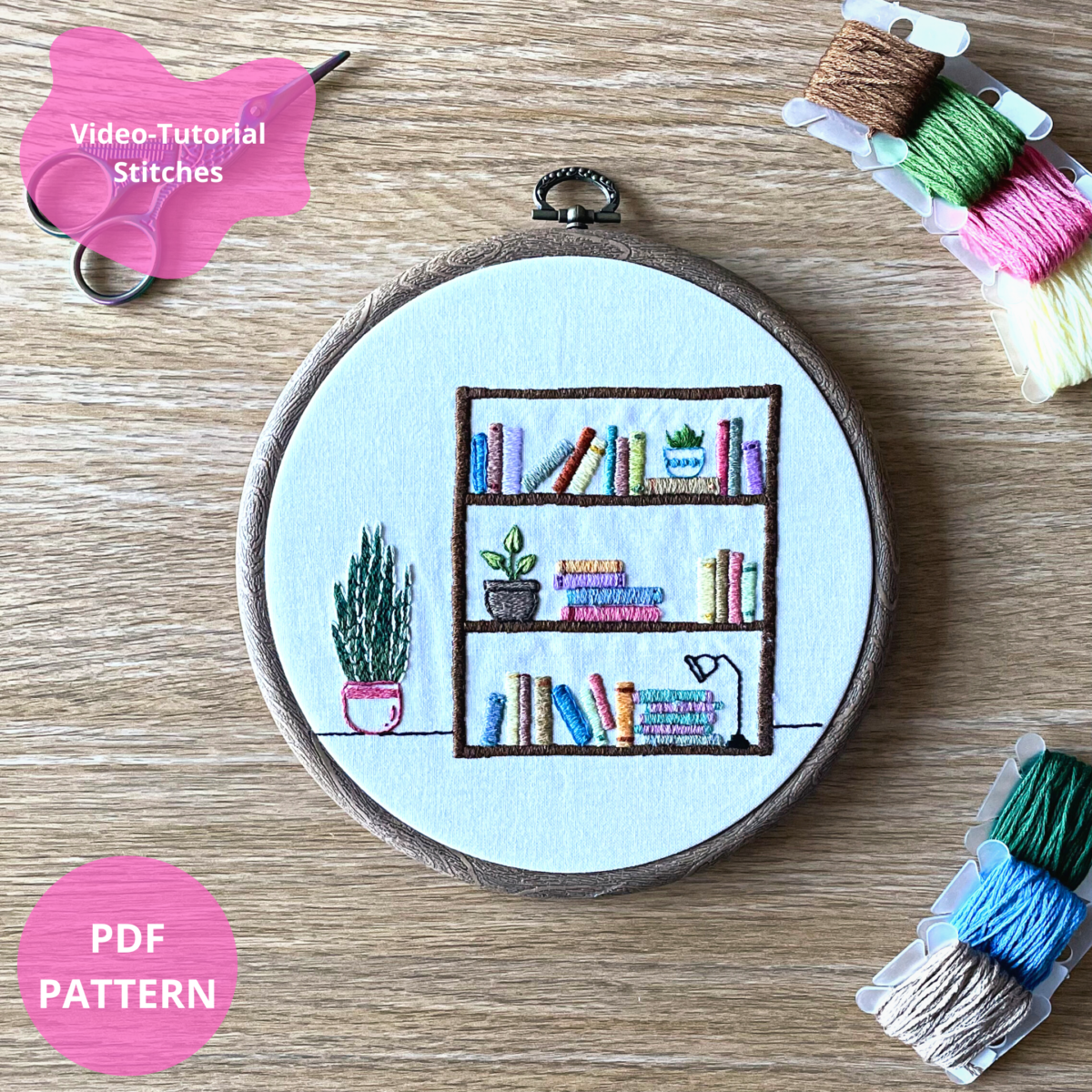 Bookshelf Embroidery Pattern: Beginner Library Design