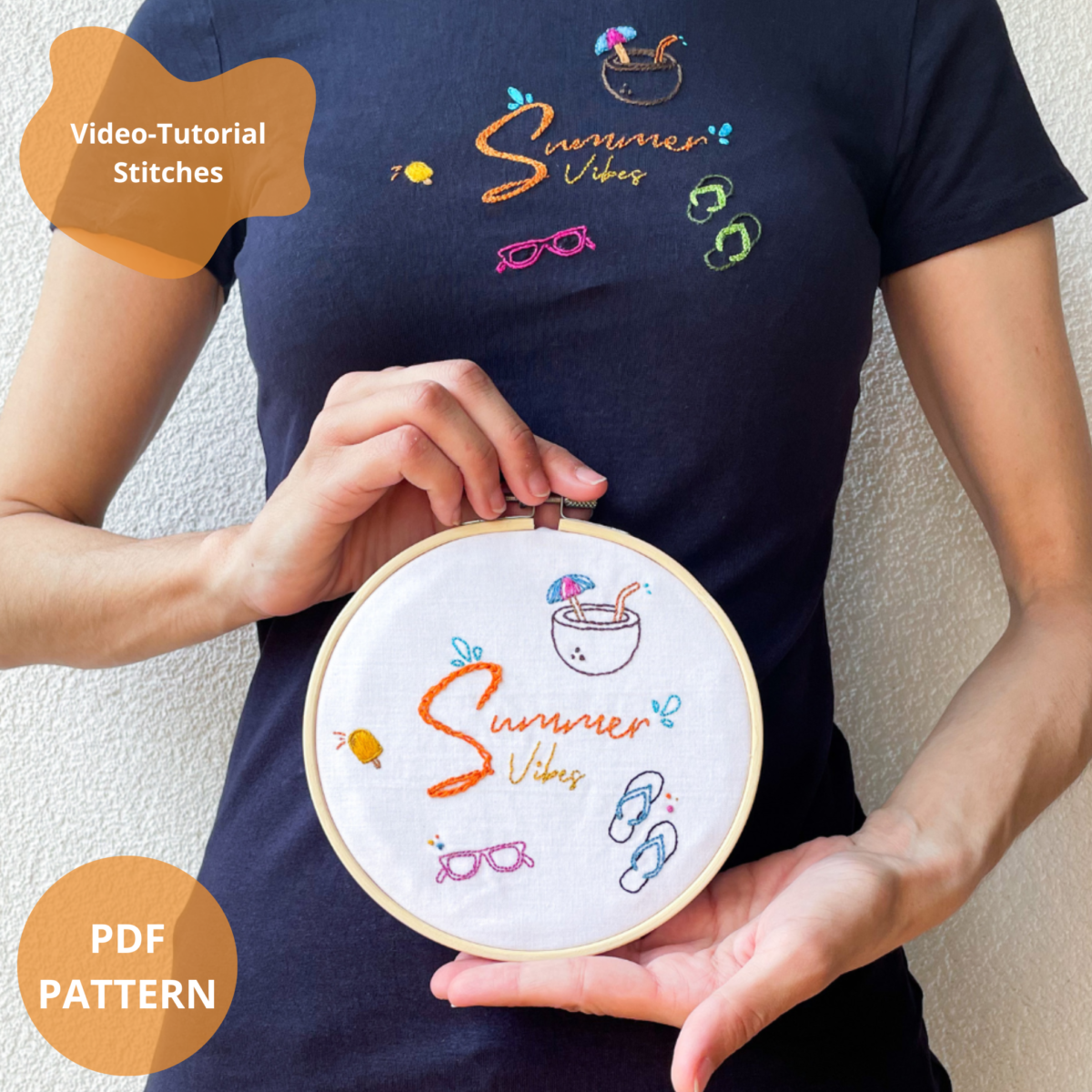 Summer Vibes Embroidery Pattern: Beginner DIY