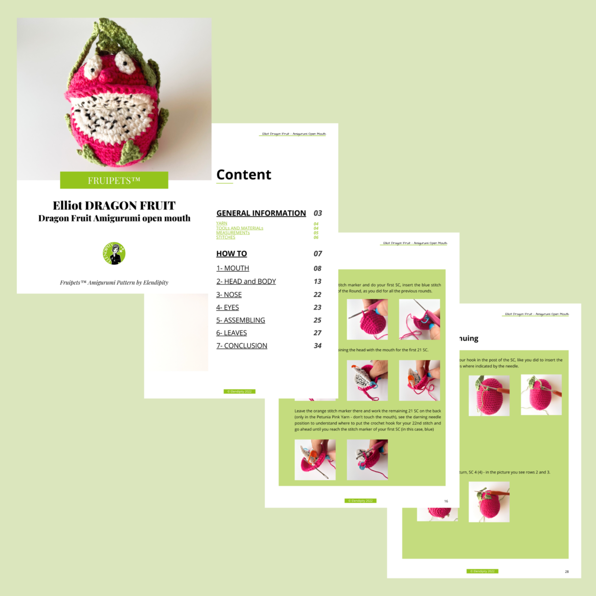 Dragon Fruit Amigurumi Crochet Pattern: Smiley Fruipets Food Toy (PDF Pattern) - Image 2