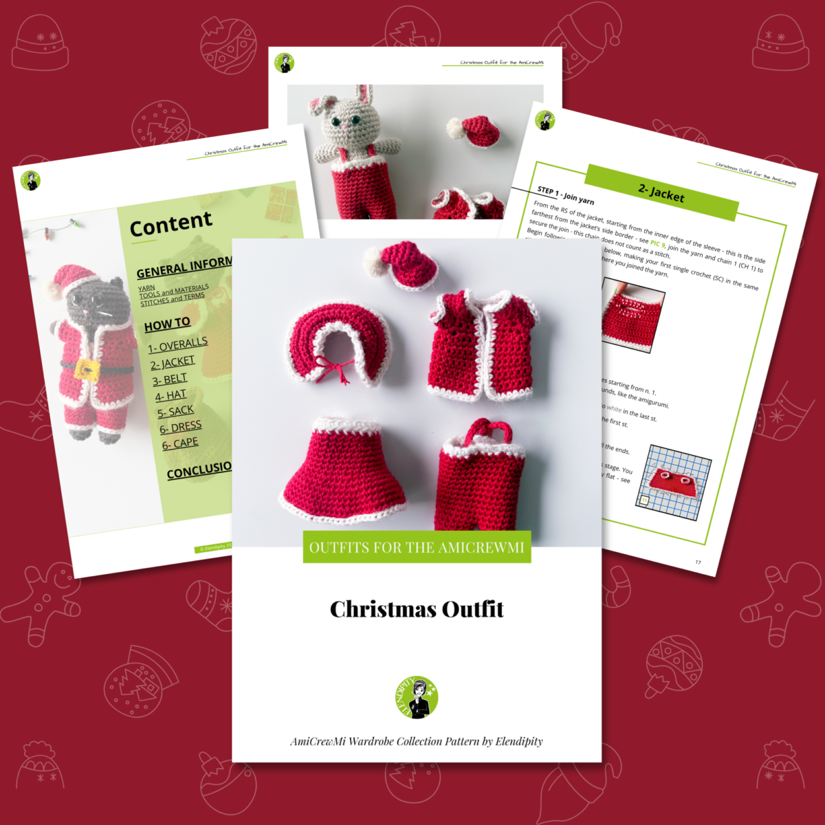 Crochet Christmas Outfit for AmiCrewMi - amigurumi animals (Digital Pattern) - Image 2