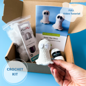 Crochet Ghost Kit - Halloween Amigurumi Kit - DIY Crochet Kit for Beginners with Video Tutorial & PDF Pattern