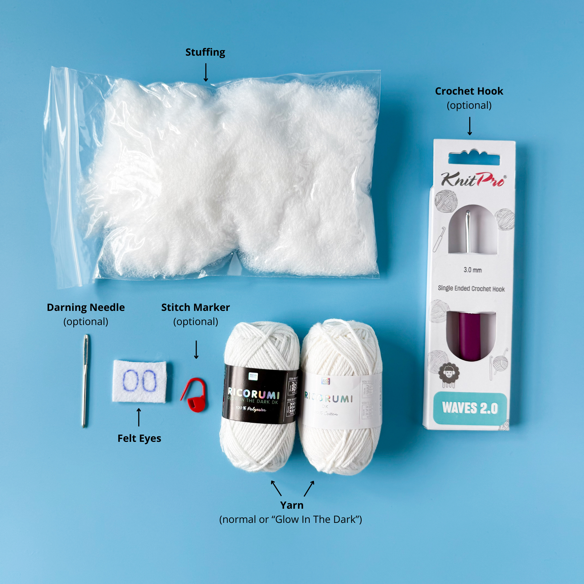 Crochet Ghost Kit - Halloween Amigurumi Kit - DIY Crochet Kit for Beginners with Video Tutorial & PDF Pattern - Image 2