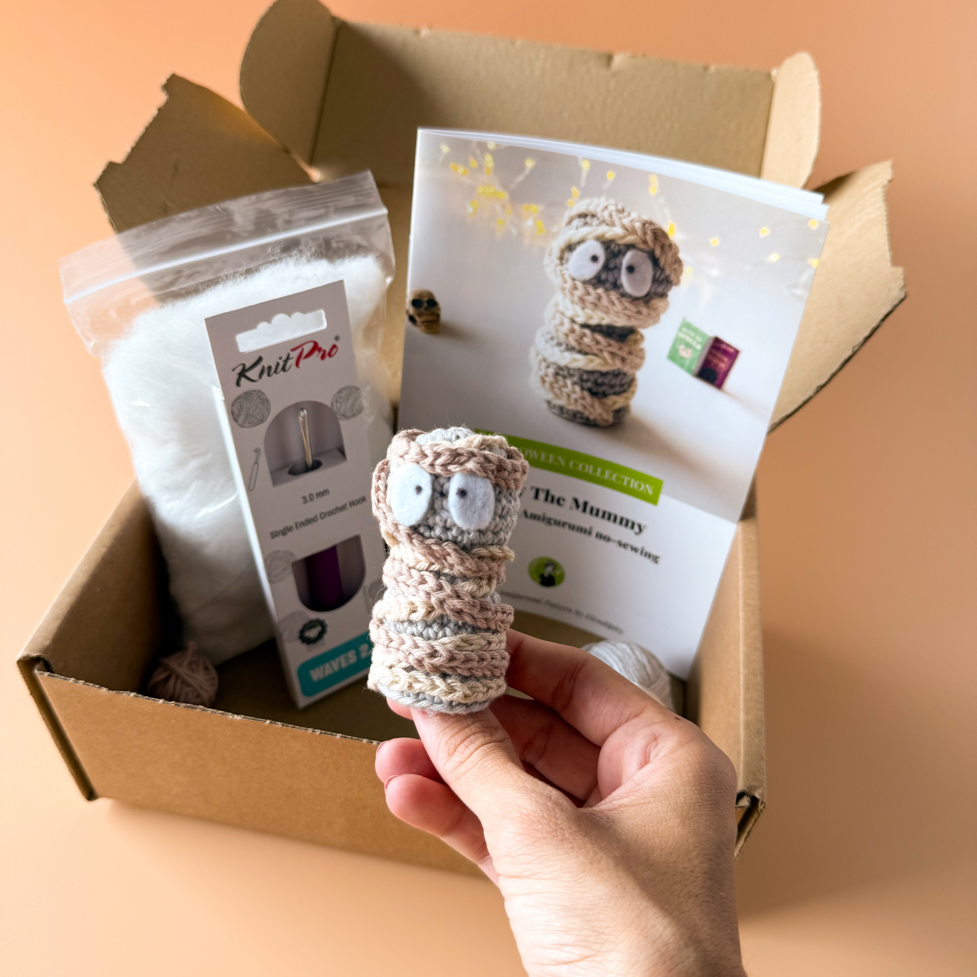 Crochet Mummy Kit - Halloween Amigurumi Kit - DIY Crochet Kit for Beginners with Video Tutorial & PDF Pattern - Image 3