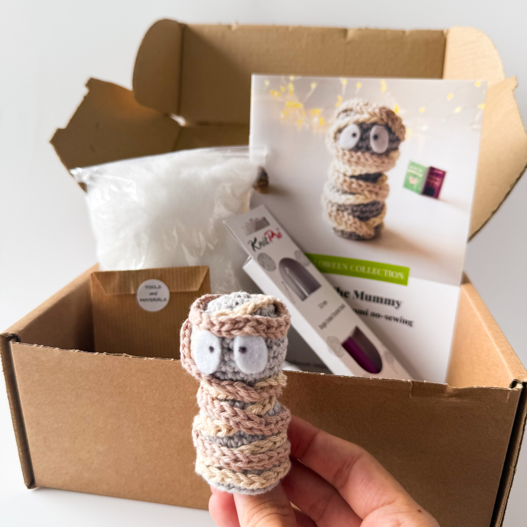 Crochet Mummy Kit - Halloween Amigurumi Kit - DIY Crochet Kit for Beginners with Video Tutorial & PDF Pattern - Image 8