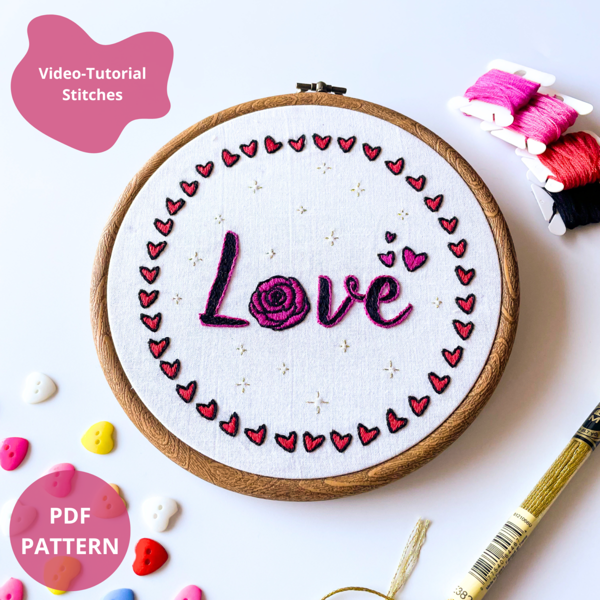 Love Embroidery Pattern: Beginner Heart and Valentines DIY