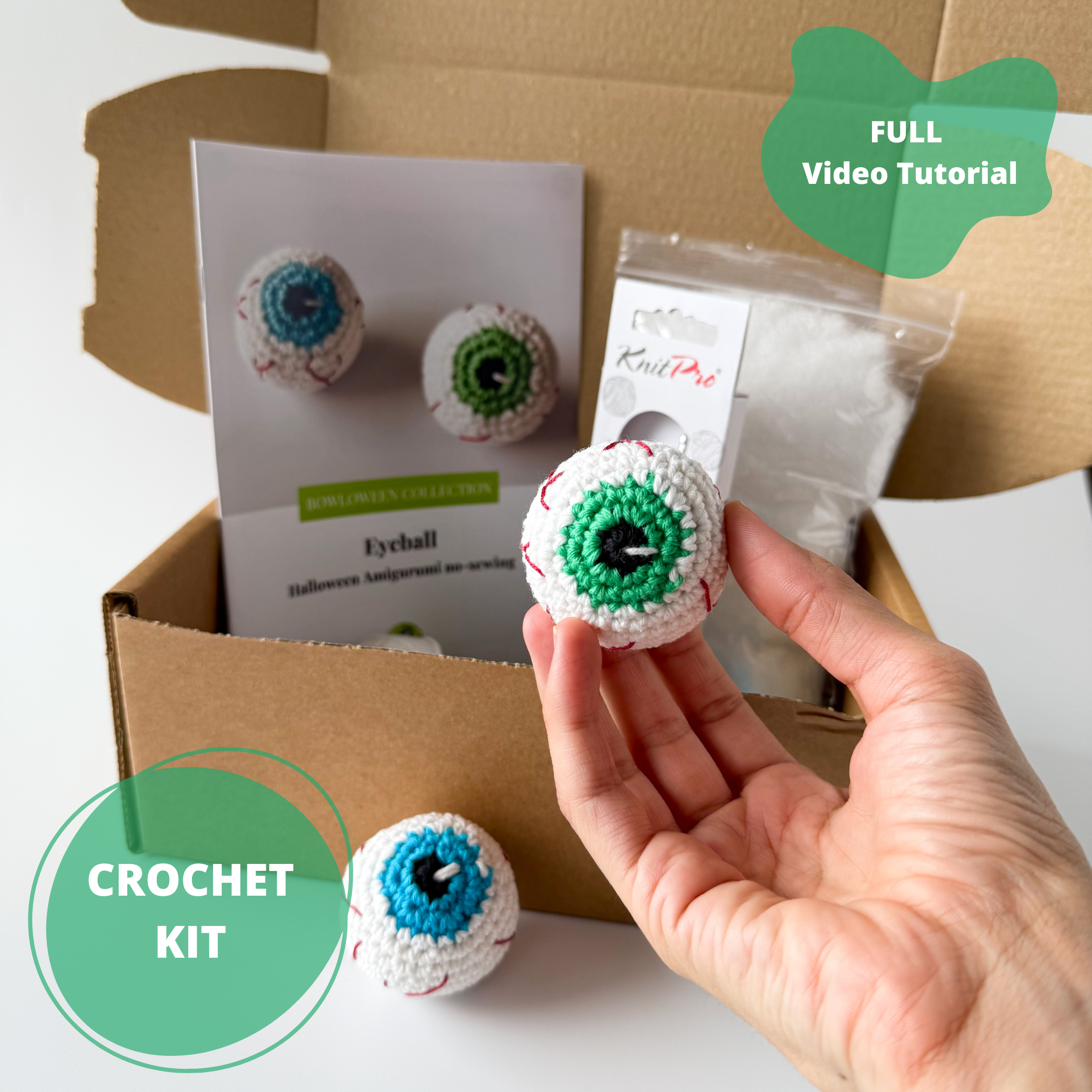 Crochet Eyeball Kit - Halloween Amigurumi Kit - DIY Crochet Kit for Beginners with Video Tutorial & PDF Pattern