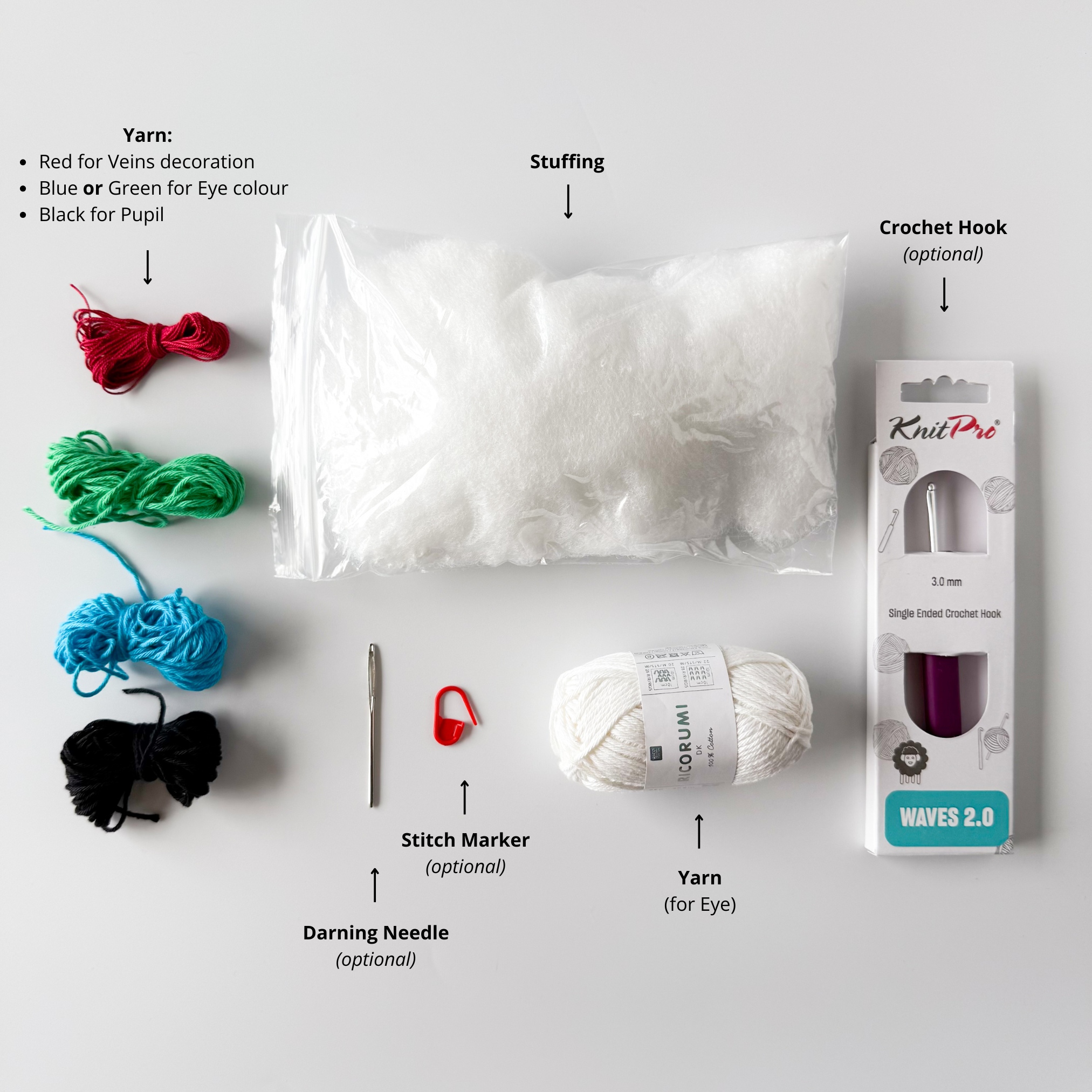 Crochet Eyeball Kit - Halloween Amigurumi Kit - DIY Crochet Kit for Beginners with Video Tutorial & PDF Pattern - Image 2