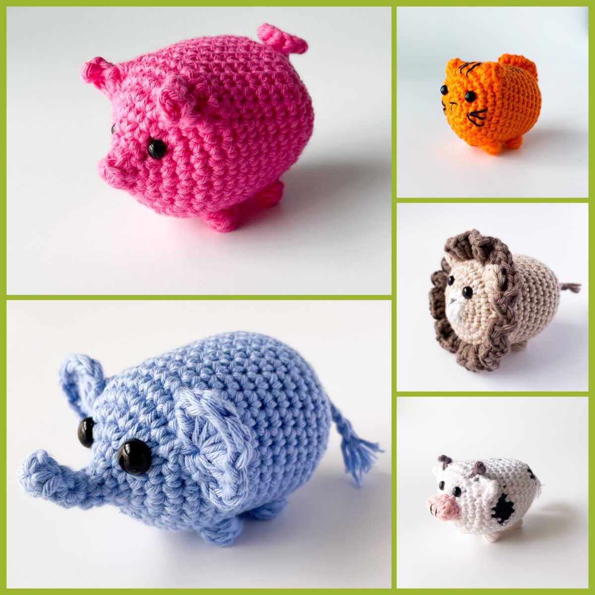 BUNDLE: No-Sew Crochet Animal Patterns: Lion, Cow, Cat, Elephant, Pig