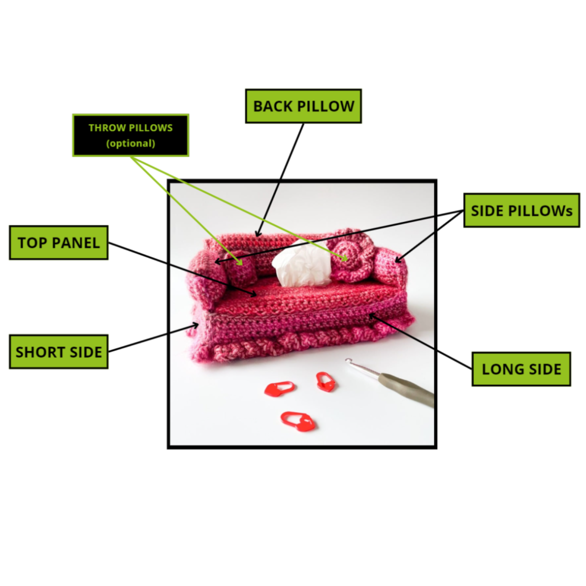 Crochet Couch Tissue Box Cover Pattern: Talicia Sofa Home Decor (Digital Pattern) - Image 4