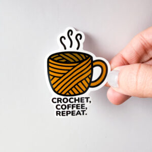 Crochet Coffee Repeat Vinyl Sticker - Cute Crochet Sticker