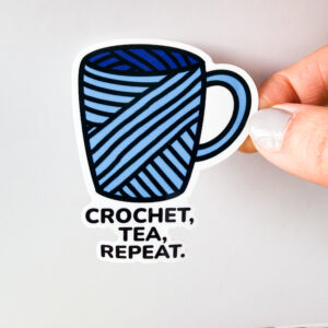 Crochet Tea Repeat Vinyl Sticker BLUE - Yarn Lover Sticker