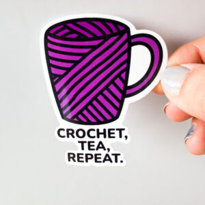 Crochet Tea Repeat Vinyl Sticker PURPLE - Yarn Lover Sticker