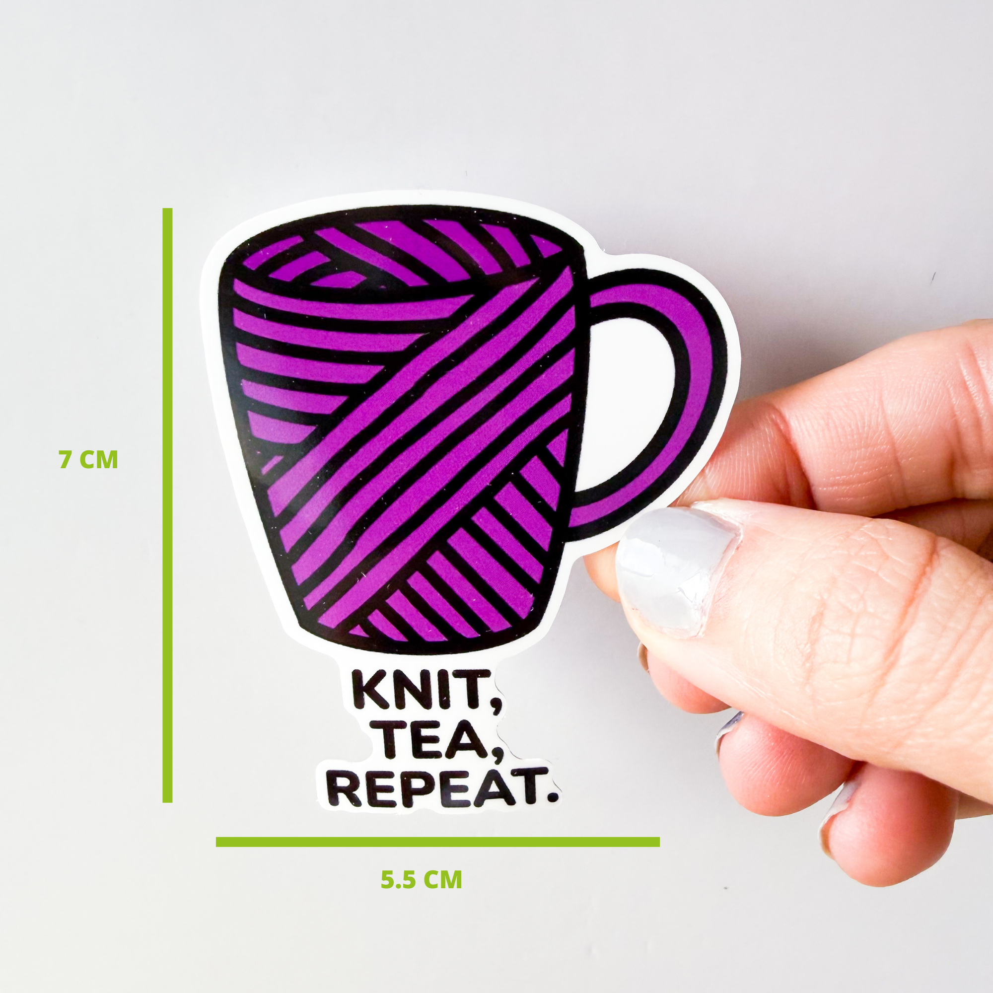 Knit Tea Repeat Vinyl Sticker PURPLE - Knitting Sticker - Image 2