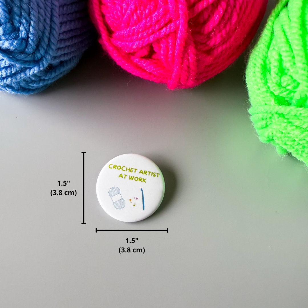 Crochet artist at work - crochet pin badge - Image 2