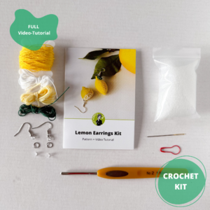 Crochet Lemon Earring Kit - DIY Amigurumi Jewellery Kit with Video Tutorial & PDF Pattern