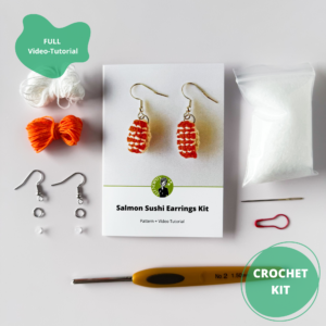 Crochet Sushi Salmon Earring Kit - DIY Amigurumi Jewellery Kit with Video Tutorial & PDF Pattern
