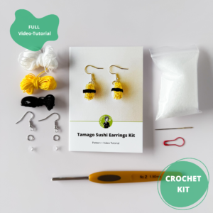 Crochet Sushi Tamago Earring Kit - DIY Amigurumi Jewellery Kit with Video Tutorial & PDF Pattern