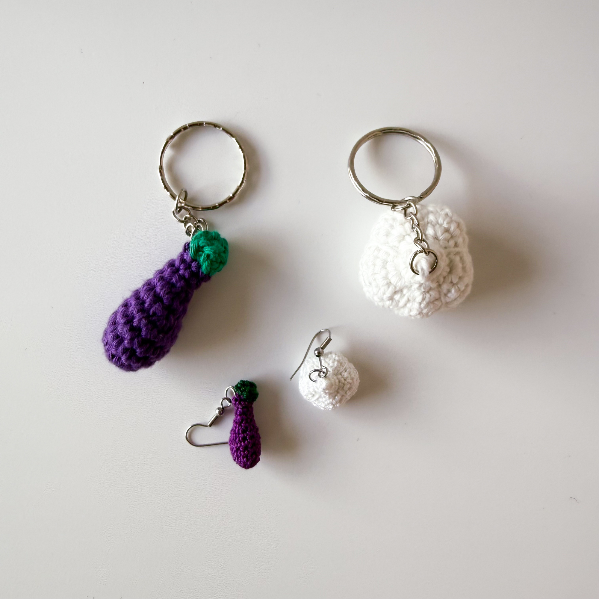 Aubergine and Garlic Earrings and Keychain Crochet Pattern - Micro Amigurumi PDF with Video Tutorial - Image 2