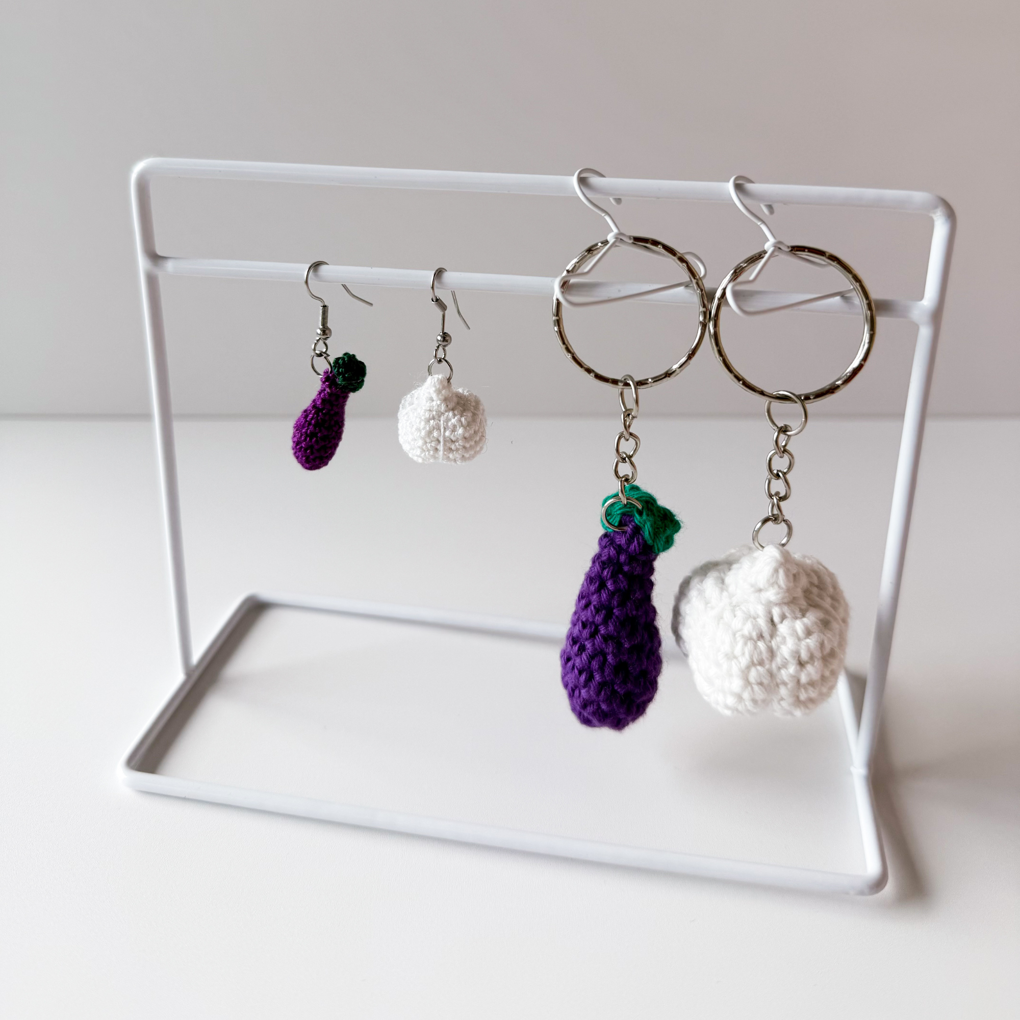 Aubergine and Garlic Earrings and Keychain Crochet Pattern - Micro Amigurumi PDF with Video Tutorial - Image 6