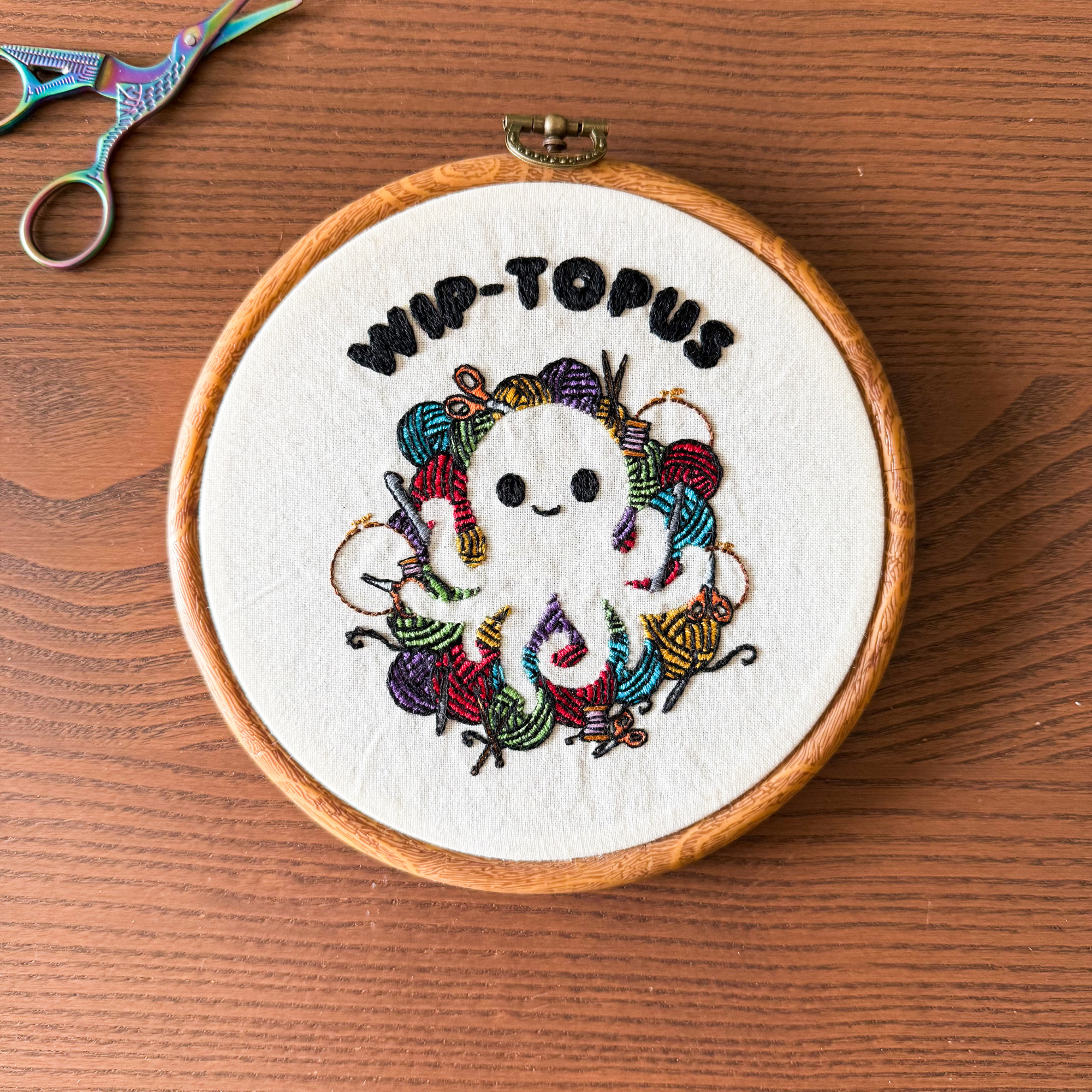 WIP-topus Embroidery Pattern PDF - Kawaii Octopus Negative Space Hoop Art - Beginner Project for Craft Lovers - Image 3