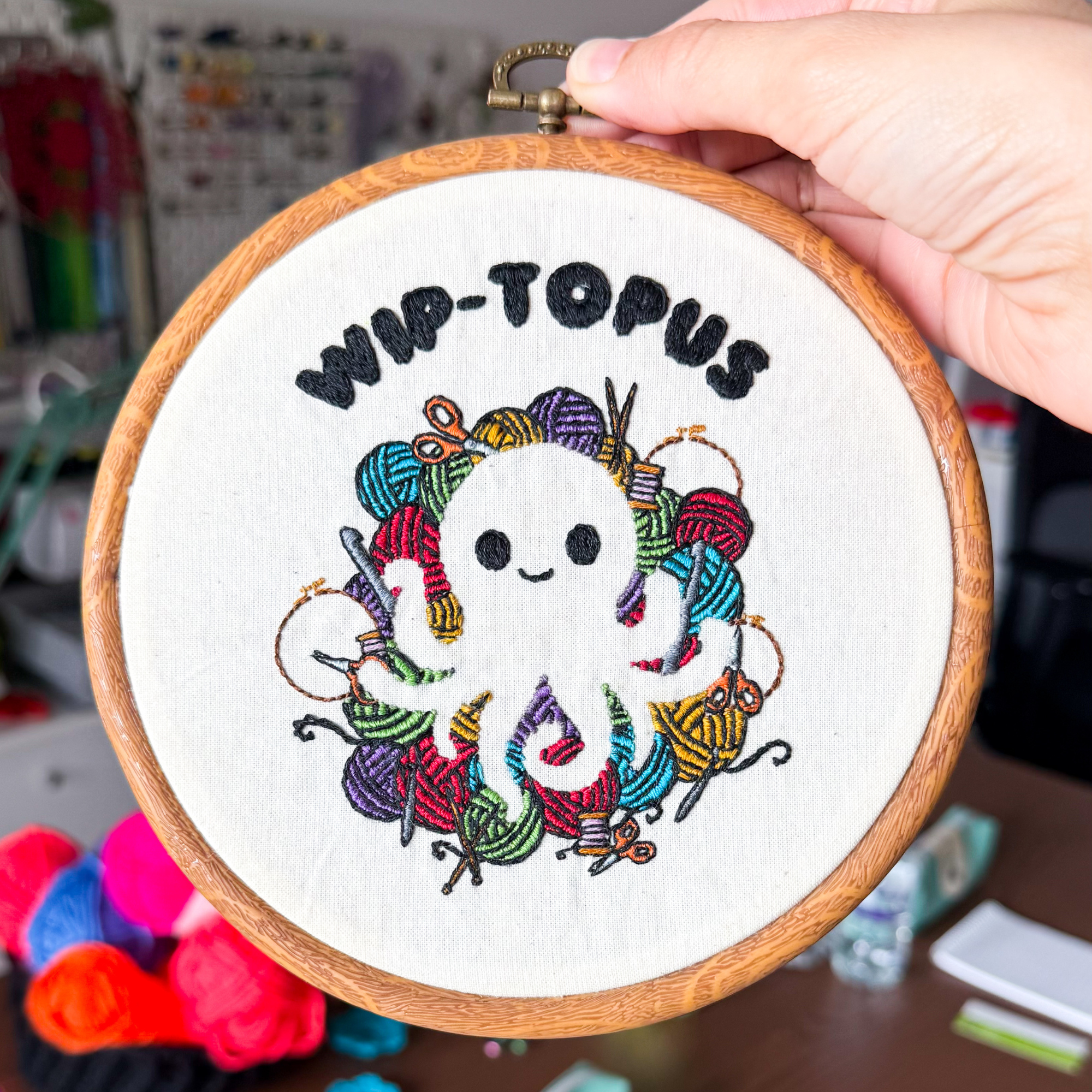 WIP-topus Embroidery Pattern PDF - Kawaii Octopus Negative Space Hoop Art - Beginner Project for Craft Lovers - Image 4