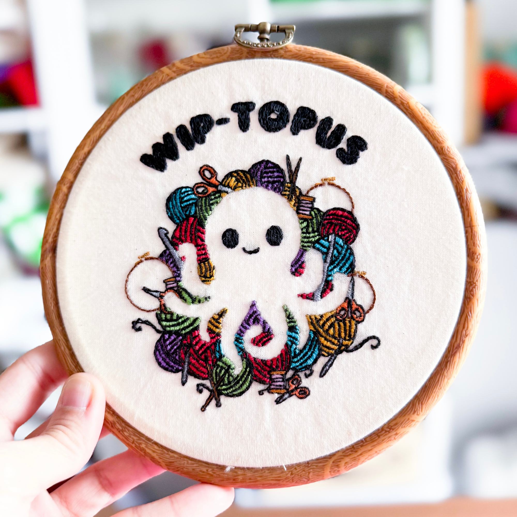 WIP-topus Embroidery Pattern PDF - Kawaii Octopus Negative Space Hoop Art - Beginner Project for Craft Lovers - Image 5