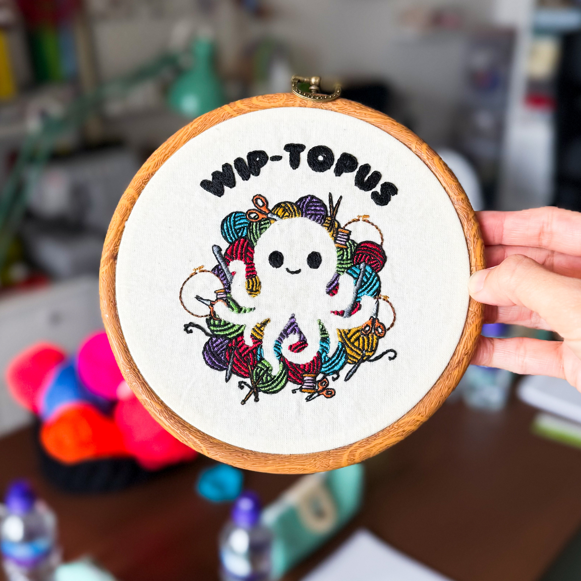 WIP-topus Embroidery Pattern PDF - Kawaii Octopus Negative Space Hoop Art - Beginner Project for Craft Lovers - Image 6